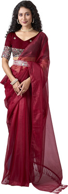 Virendra Textiles Embroidered Bollywood Net Saree(Maroon)