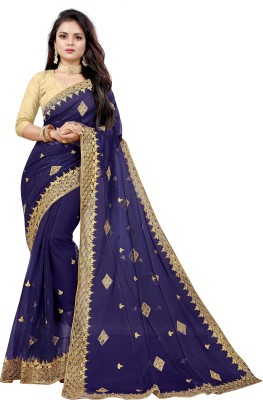 ARVAT FAB Embroidered Bollywood Net Saree(Blue)