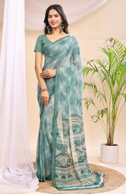 VIBHAGYAA Printed Bollywood Chiffon Saree(Light Blue)