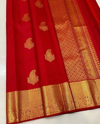 TriveniCreation Woven Banarasi Pure Silk Saree(Red)