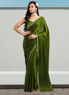 LOROFY Temple Border Bollywood Silk Blend Saree(Light Green)