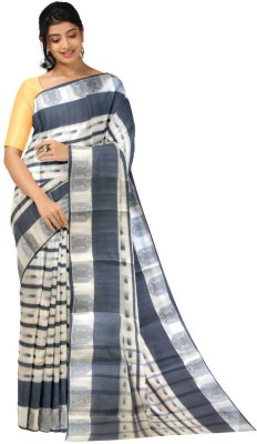 Bikash Dutta Fashion Printed Tant Pure Cotton Saree(White, Blue)