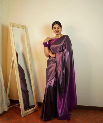 KRIYANSH Woven, Printed, Applique, Embellished Kanjivaram Jacquard, Art Silk Saree(Purple)