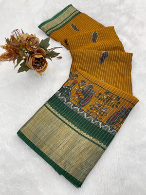 Julee Printed Daily Wear Silk Blend Saree(Mustard)