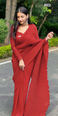 HK TEX Embroidered Berhampuri Georgette Saree(Red)