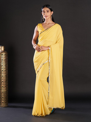 Tasrika Embellished Bollywood Georgette Saree(Yellow)