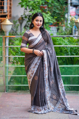Pandadi Saree Printed Bollywood Chanderi Saree(Grey)