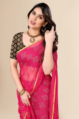 V And V Shop Printed Daily Wear Chiffon Saree(Pink)