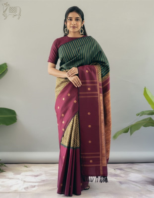 CKDESIGNER Printed Banarasi Jacquard Saree(Dark Green, Purple)