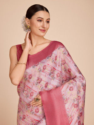 SICHYAH Printed, Woven Kanjivaram Pure Silk Saree(Pink)