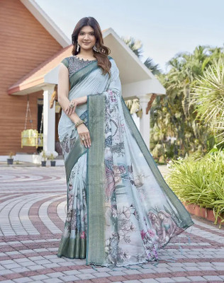 Marabout Digital Print Bollywood Cotton Silk Saree(Green)