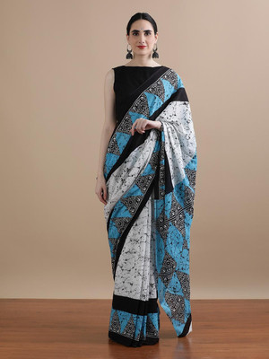blockpuls Hand Painted Handloom Pure Cotton Saree(Multicolor)