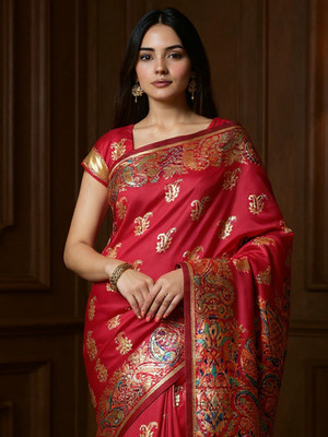 Anouk Rustic Woven Banarasi Silk Blend Saree(Red)