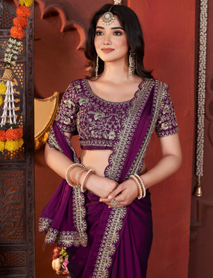 Vivan Fab Embroidered Banarasi Pure Silk, Art Silk Saree(Purple)