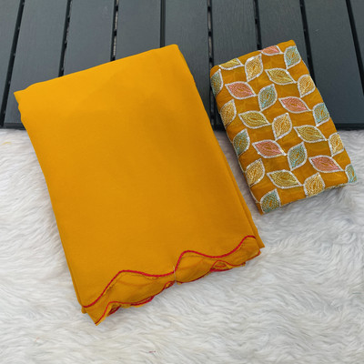 niesha fashion Solid/Plain, Embroidered Daily Wear Chiffon Saree(Yellow)