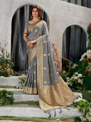 SGF11 Self Design Handloom Art Silk Saree(Grey)