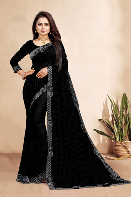 AARTI PRINTS Self Design, Embellished Bollywood Georgette Saree(Black)