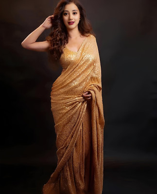 New Pooja Embellished, Embroidered Bollywood Georgette Saree(Gold)