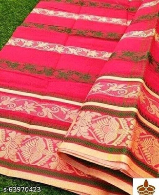 Sthaker Woven Tant Cotton Blend Saree(Red)