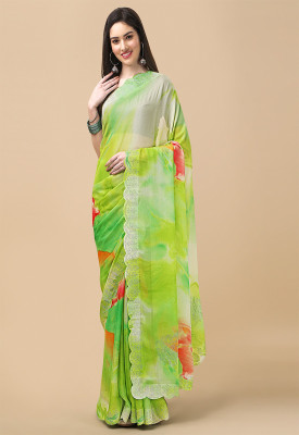 Divastri Digital Print Bollywood Chiffon Saree(Green)