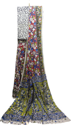 Ivikta Blocked Printed Kalamkari Pure Cotton Saree(Red)