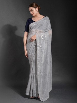 Divastri Woven Bollywood Georgette Saree(Grey)