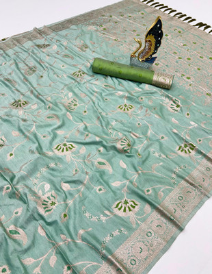 Divastri Woven Banarasi Cotton Silk Saree(Light Green)