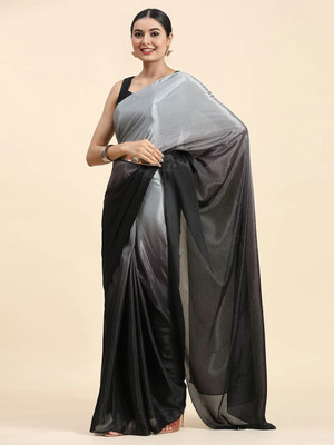 NITYANSHI FASHION Solid/Plain Bollywood Chiffon, Raw Silk Saree(Grey)