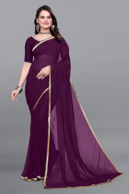BK COLLECTION Solid/Plain Bollywood Georgette Saree(Dark Blue)
