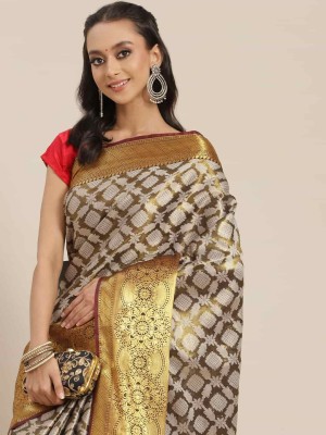 Tasrika Woven Banarasi Tissue Saree(Gold, Orange)