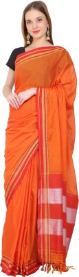 Spewim Self Design Daily Wear Cotton Blend Saree(Orange)