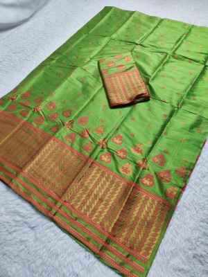 Skiran's Woven Mekhela Chador Tussar Silk Saree(Light Green)