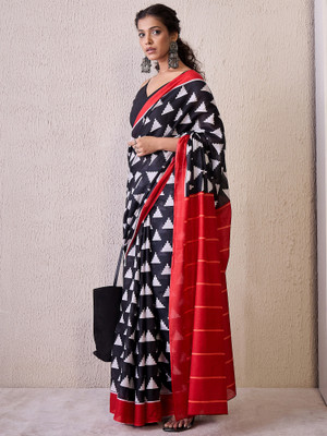 Divastri Printed Bandhani Cotton Blend Saree(Black)