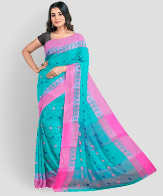 HouseOfCommon Self Design Tant Pure Cotton Saree(Orange)