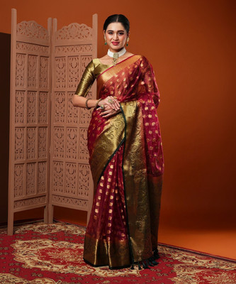 ANOUK Woven Banarasi Organza Saree(Maroon)