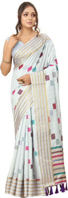 SILK ZONE Digital Print Banarasi Art Silk Saree(White)