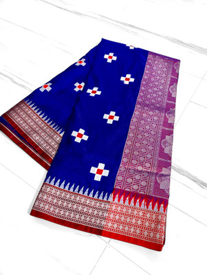 HouseOfCommon Embroidered Sambalpuri Satin Saree(Dark Blue)
