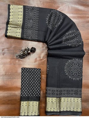 Sanwariya Silks Printed Bollywood Art Silk, Silk Blend Saree(Black, White)