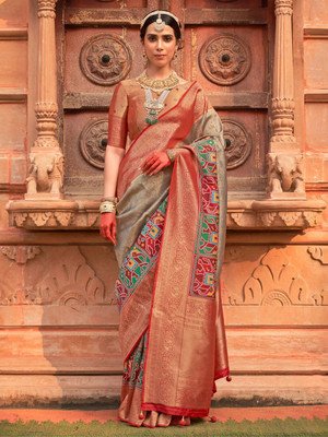 ANOUK Woven Patola Silk Blend Saree(Grey)