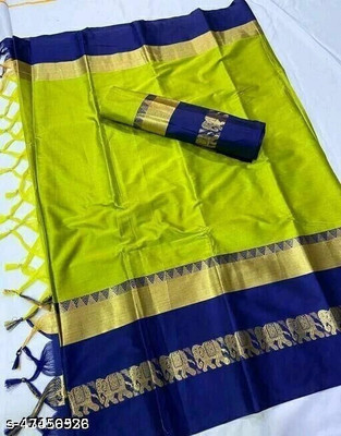 riddhi shivaay feb Woven Banarasi Cotton Silk Saree(Light Green)