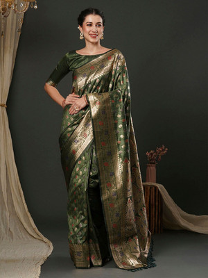ANOUK Woven Banarasi Silk Blend Saree(Light Green)