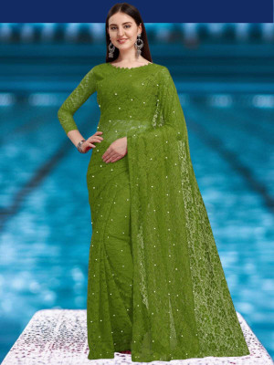 NORAFLEX Self Design Bollywood Net Saree(Light Green)