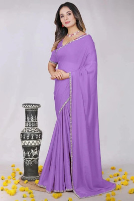 Elder Solid/Plain Bollywood Georgette Saree(Purple)