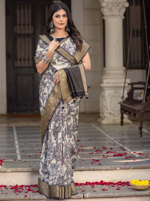 Sareemall Printed Chinnalapattu Viscose Rayon Saree(Beige)