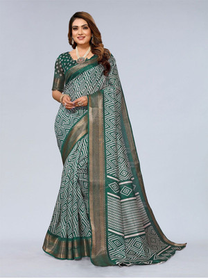 Moda Rapido Printed Bandhani Cotton Blend Saree(Green)