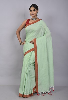 Tant Story Woven Handloom Cotton Blend Saree(Light Green)