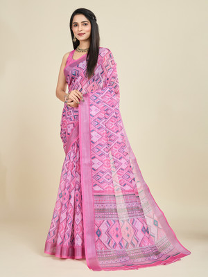 SHANVIKA Digital Print Daily Wear Cotton Linen Saree(Pink)