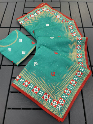 Radheradhey Embroidered Bollywood Silk Blend Saree(Light Blue)
