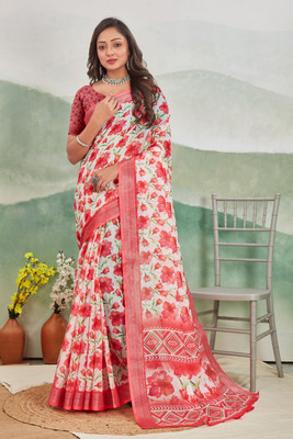Rashmi Sarees Floral Print Bollywood Linen Saree(Red)