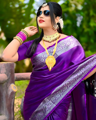 Weaver store Self Design Banarasi Nylon Saree(Purple)